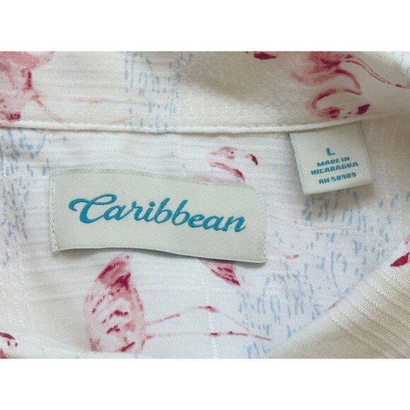 CARIBBEAN Men's Short Sleeve Button Down Flamingo Bird Shirt Large - Picture 5 of 6